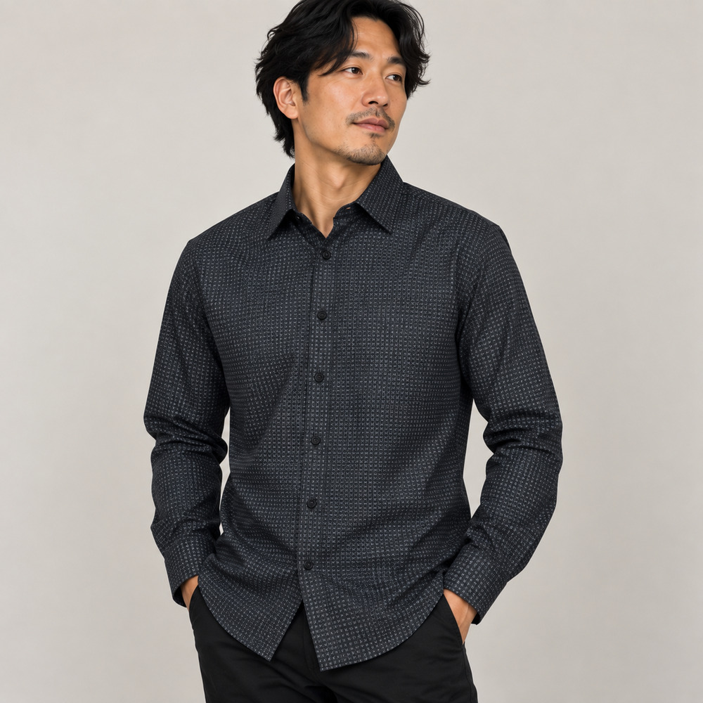 Pavini Men’s XL Black Gray Geometric Print Long Sleeve Button-Up Shirt